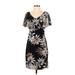 Connected Apparel Casual Dress - Wrap: Black Floral Motif Dresses - Women's Size 4 Plus