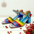 Women's Sandals Vintage Shoes Handmade Shoes Vintage Shoes Hand Embossed Wedding Party Floral Flower Block Heel Fantasy Heel Peep Toe Elegant Vintage Leather Ankle Strap Blue