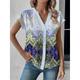 Women's Shirt Blouse Floral Casual Button Print Royal Blue Short Sleeve Vintage Ethnic Split Neck Summer