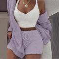 Women's Hooded Pajama Sets 3 Pieces Fluffy Fleece Long Sleeves Coat Shorts Vest for Winter Gift for Valentine's Day