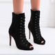 Women's Dance Boots Tango Shoes Professional Ballroom Dance Samba Stiletto Heel Boots Sexy Boots Fashion Boots Lace-up Slim High Heel Peep Toe Zipper Adults' Black