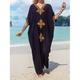 Damen Boho Chic Kleider Weißes Boho-Kleid Weißes Baumwollkleid Maxidress Bestickt Urlaub Strand Böhmen V Ausschnitt Halbe Ärmel Schwarz Weiß Farbe