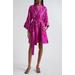 Floral Jacquard Long Sleeve Wrap Minidress