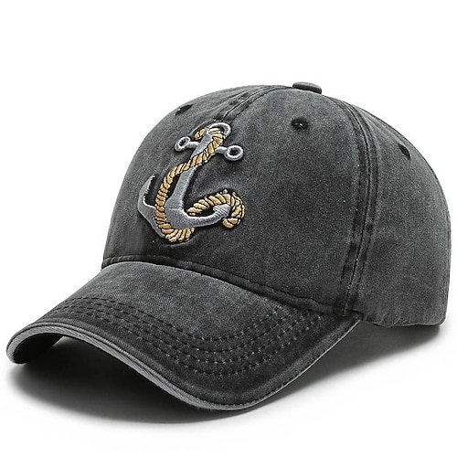 Herren Cap Basecap Sonnenhut Kappe Schwarz Marineblau Polyester Bestickt Modisch Brautkleider schlicht Strasse Täglich Anker Einstellbar Sonnenschutz Atmungsaktiv Image