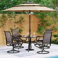 6-Piece Patio Dining Set with Umbrella Outdoor Metal Furniture Set with 4 Sling Dining Swivel Padded Chairs 1 x 37 Square Metal Table and 1 x 10ft 3 Tiers Umbrella (Navy)