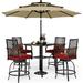 simple & William Patio Bar Set 6 Piece Outdoor Dining Table and Chairs Metal Furniture Set with 4 Swivel Bar Stools 1 Square Bar Height Table and 3-Tier 10ft Patio Umbrella Navy