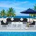 NICESOUL 8 Piece Aluminum Outdoor Patio Furniture Conversation Sofa Set White Large Size Luxury Sectional Couch with Coffee Table Black Olefin Cushion for Backyard Garden 2 Color Cushion