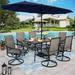 & William Patio Dining Set 8 Pieces Outdoor Metal Furniture Set with 13ft Double-Sided Patio Umbrella Beige 6 x Swivel Patio Dining Chairs 1 Wood Like Umbrella Table for Patio Lawn