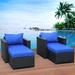 simple Furniture Sectional Sofa 4 Pieces Outdoor Wicker Furniture Set Armrest Chairs Ottomans with Turquoise Cushions and Furniture Covers Black Rattan