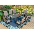 simple VILLA Patio Dining Set for 8 9 Piece Outdoor Table Chairs Set with 8 High Back Swivel Dining Chairs and Extendable Metal Patio Table Outdoor Furniture Dining Set for Lawn Garden