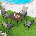 simple 5 Pieces Patio Dining Set Square Black Metal Mesh Table with 4 Padded Textilene High Back Swivel Chairs Outdoor Furniture Set with Umbrella Hole for Garden Poolside Backyard P