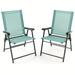 Set Of 2 Patio Folding Chairs Portable Sling Back Chairs With Armrests And Metal Frame Outdoor Dining Chairs For Deck Backyard Poolside And Camping (Mint Green)