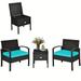 3-Piece Outdoor Rattan Conversation Set with Cushioned Sofa Functional Storage Table - Stylish Turquoise for Patio Comfort