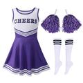Cheerleader Uniform for Girls Cheerleader Costume Fancy Dress Cheerleading Uniform with Cheer Pom-Pom and Knee High Socks 3-12Y