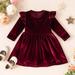 GERsome Toddler Girls Christmas Velvet Dress Pageant Party Gown Baby Kids Fall Winter Ruffle Long Sleeve Wedding Evening Dress