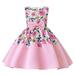 Elainilye Fashion Dresses for Girls Net Yarn Flowers Print Bow Ruffles Dress Princess Ball Gown for Party Long Dresses Sizes 2-10Y Pink