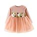 ZMHEGW Toddler Girls Dresses Kids Floral Ribbed Long Sleeve Mesh Embroidered Tulle Ball Gown Princess Clothes Dress