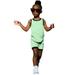 Toddler Girl Outfits Sleeveless Clothing Children Kids Solid Color Vest Tops Shorts Two Pieces Sets Baby Boy Clothes Green 5 Years-6 Years