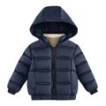 QUYUON Toddler Puffer Jacket with Hood Quilted Lightweight Hoodies Jackets Winter Warm Hooded Long Sleeve Down Coats Outerwear Windbreaker Padded Jackets Blue M