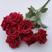 ACMDL 4pcs Artificial Roses Flowers For Valentineâ€˜s Day Realistic Blossom Roses 9 Head Real Touch Silk Rose Single Fake Flower Long Stem Bouquets For Home Wedding Party Decoration