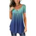 Stylish Ladies Ombre Shirt Hide Belly Tees Loose Casual Short Sleeve Tunic Tops Ruffle T-shirt Dress for Leggings