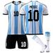 Argentina No. 10 Messi Jersey Argentina Soccer Jersey 2022 Messi Shirt Short for Boys Girls Sleeve Football Kit