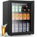 ONKER Beverage Refrigerator Cooler 68 Can 1.7Cu.Ft Mini Fridge with Glass Door for Beer Drink Wine Small Drink Fridge with Adjustable Thermostat Beverage Fridge for Office Bar
