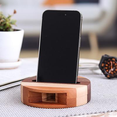 Lively Sound,'Hand Crafted Round Teak Wood Smartphone Speaker'