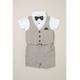 Little Gent Boys Shirt Style Bodysuit, Shorts and Bowtie Outfit Set - Grey - Size 6-12M