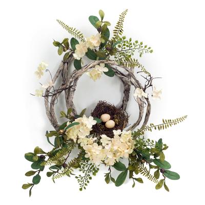 Woven Grapevine Wreath With Hydrangea And Bird Nes...