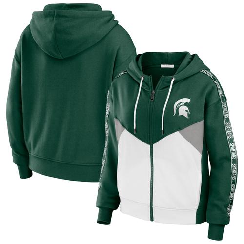 Damenbekleidung von Erin Andrews Grüne Michigan State Spartans Colorblock-Hoodiejacke mit durchgehendem Reißverschluss