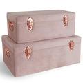 Beautify Storage Trunks, Set of 2 Pink Velvet Finish Storage Chests w/Rose Gold Detailing, Stackable Bedroom Storage Organiser w/Lockable Lids, Sturdy Multi-Purpose Bedding, Blanket & Toy Box