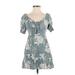 Mimi Chica Casual Dress: Teal Floral Motif Dresses - Women's Size Small
