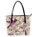 FNETJXF Tote Bag for Women, Faux Leather Large Tote Bags for Women, Women's Tote Handbags, Modern Vintage Purple Flower Hummingbird Floral, Womens Tote Bag