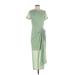 Mod Ref Casual Dress - Midi: Green Solid Dresses - Women's Size Small