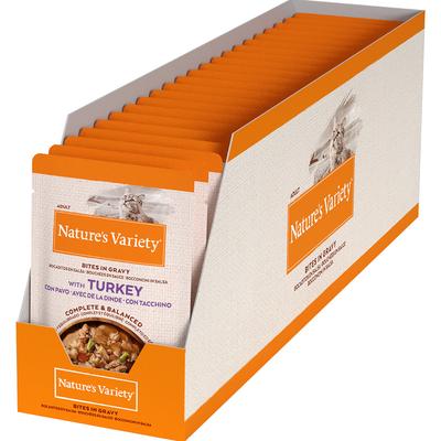 44x 85g Nature's Variety Bites in Soße mit Truthahn Katzenfutter nass