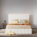 Full size Upholstered Platform Bed with a Hydraulic Storage System, Pine Wooden Bed Frame with Headboard, White