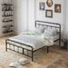 Queen Size Metal Platform Bed With Victorian Style Wrought Iron-Art Headboard And Footboard