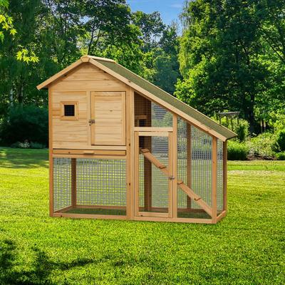 Wooden Outdoor Rabbit Cage with Ramp and Waterproof Roof and Removable Tray and Outdoor Run - Natural