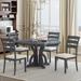 5-Piece Farmhouse Round Pedestal Extending Dining Table Set with 15.8" Removable Leaf and Ladder Back Dining Chairs