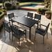 7-Piece High-Quality Conversation Sets with Dining Table, Steel Outdoor Arm Chair Chat Set for Garden Backyard, Black