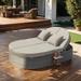 Outdoor 2-Person Reclining Chaise Lounge with Adjustable Backrests and Foldable Cup Trays, Grey