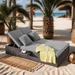 Patio 2-Person Daybed with Cup Tray, Outdoor Rattan Reclining Chairs Sunbed with Adjustable Backrest and Cushions, Grey