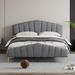 Queen Size Platform Bed with Stripe Decorated Bedboard and Metal Bed Leg