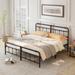 King Size Metal Platform Bed With Victorian Style Wrought Iron-Art Headboard And Footboard