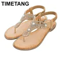 TIMETANGSummer frauen damen flache sommer ethnische kette perle sandalen strand casual silber schuhe