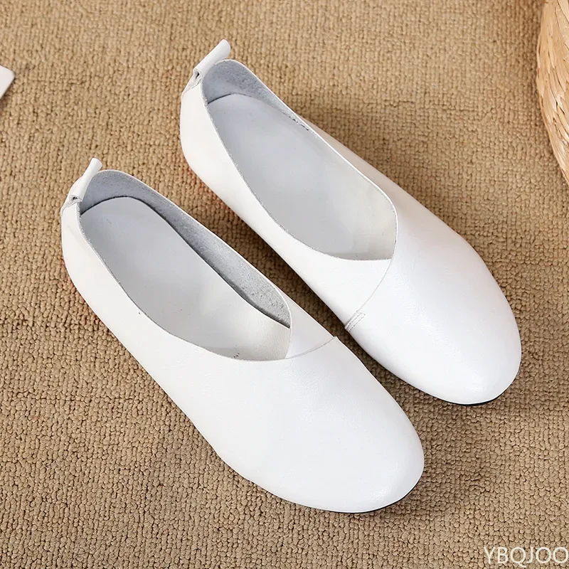 2022 echtes Leder Flache Schuhe Frau Hand-genäht Leder Loafer Rindsleder Flexible Frühling Casual Schuhe Frauen Wohnungen Frauen Schuhe