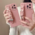 Étui de téléphone avec support de bracelet pour Samsung Galaxy coque souple rose bonbon Girly