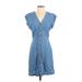 Ann Taylor LOFT Casual Dress - Shirtdress: Blue Dresses - Women's Size 4