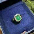 Bague d'Émeraude Naturelle Verte en Argent 925 pour Femme Bijoux de Fiançailles Promesse de